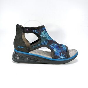 Jambu Jsport Nadine Womens 8.5 Blue Floral Rear Zip Wedge Heel Ankle Sandals
